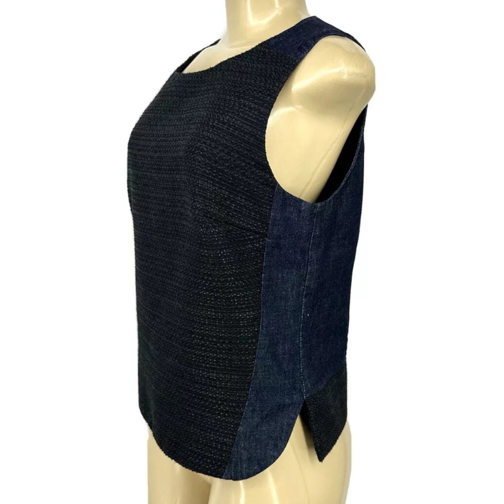Armani Exchange Pieced Tweed Shell Navy Blue and Black Top NWT